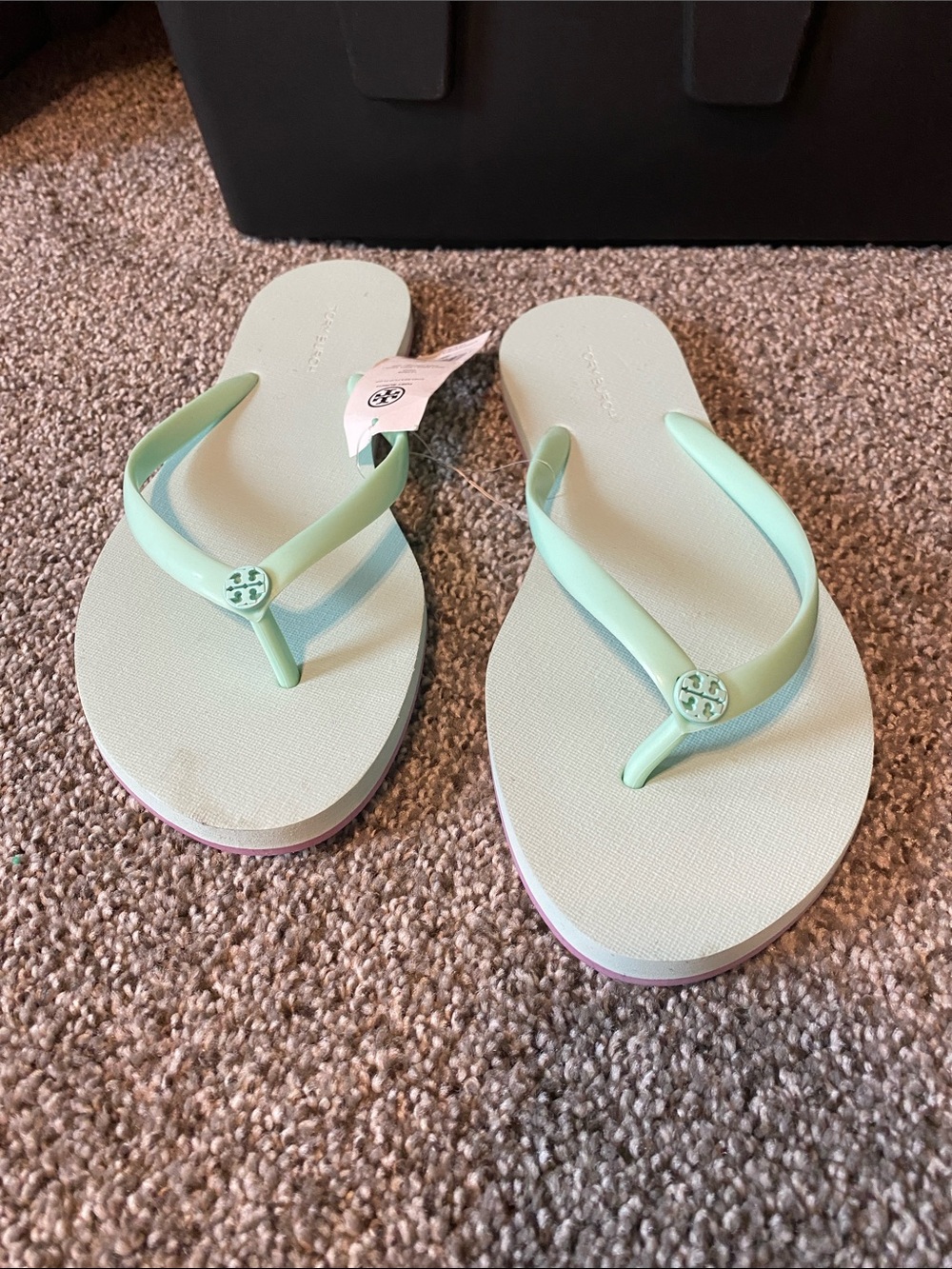 Tory Burch Mint Green Logo Thong Sandals